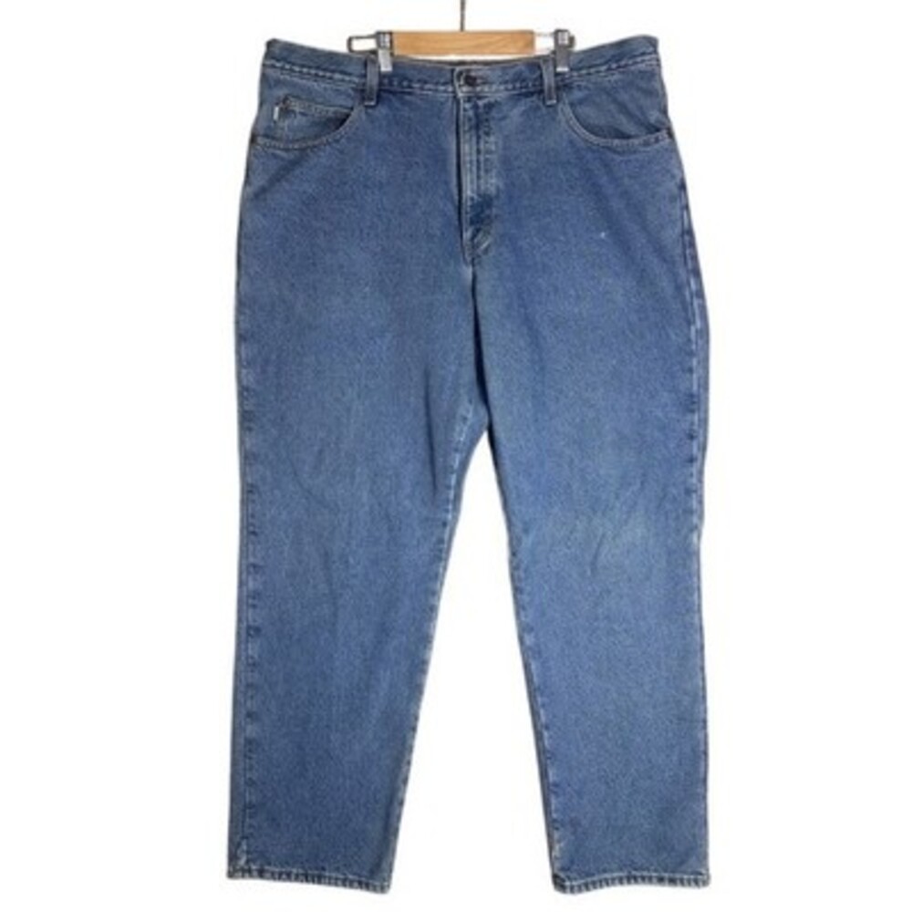VINTAGE LL Bean Flannel Lined Jeans Mens 40x32 natural fit Plaid Denim Blue